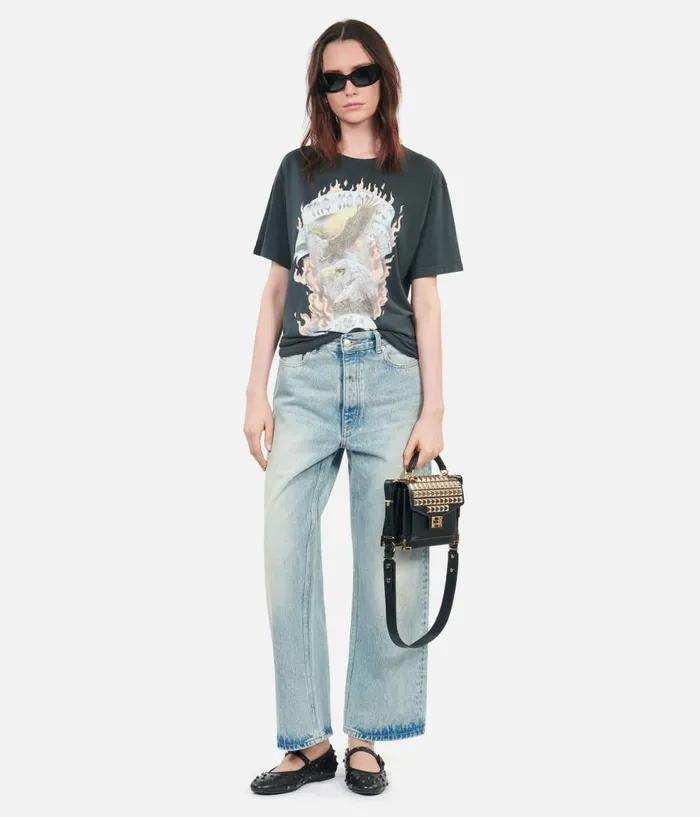 Women Tshirts THE KOOPLES Black Eagles On Fire Serigraphy Tshirt