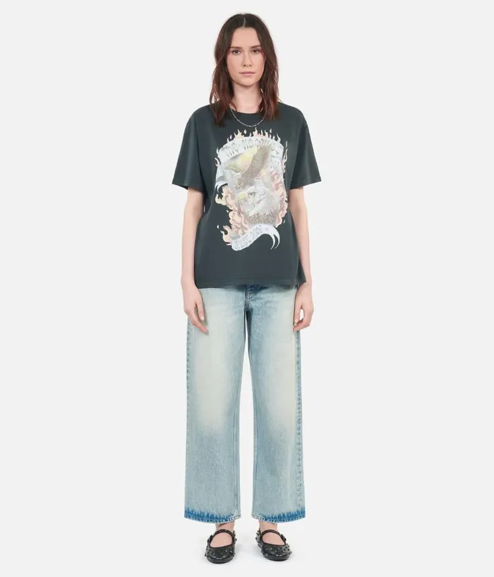 Women Tshirts THE KOOPLES Black Eagles On Fire Serigraphy Tshirt Women Tshirts THE KOOPLES Black Eagles On Fire Serigraphy Tshirt