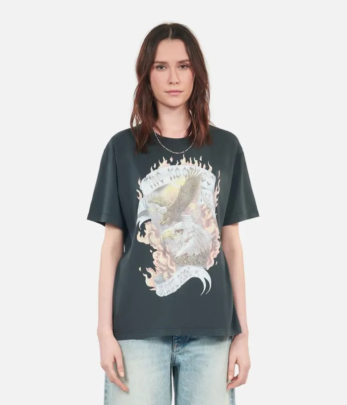 Women Tshirts THE KOOPLES Black Eagles On Fire Serigraphy Tshirt Women Tshirts THE KOOPLES Black Eagles On Fire Serigraphy Tshirt
