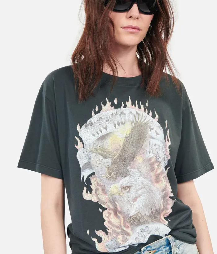Women Tshirts THE KOOPLES Black Eagles On Fire Serigraphy Tshirt Women Tshirts THE KOOPLES Black Eagles On Fire Serigraphy Tshirt