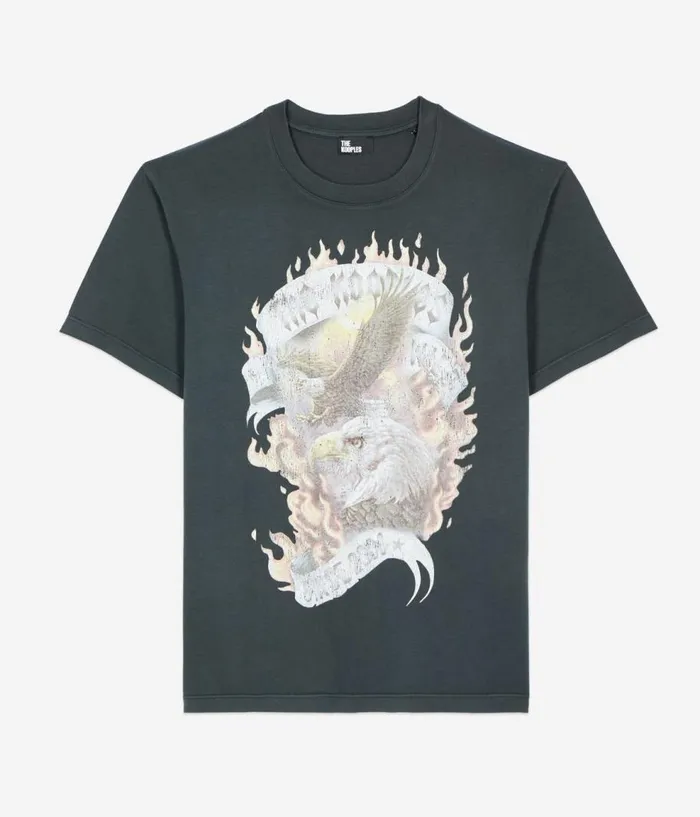 Women Tshirts THE KOOPLES Black Eagles On Fire Serigraphy Tshirt Women Tshirts THE KOOPLES Black Eagles On Fire Serigraphy Tshirt