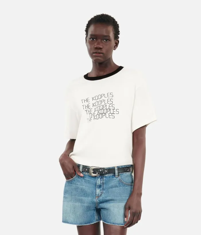 Women Tshirts THE KOOPLES Ecru TK Waves Serigraphy Tshirt