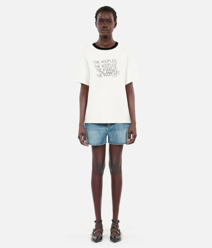 Women Tshirts THE KOOPLES Ecru TK Waves Serigraphy Tshirt Women Tshirts THE KOOPLES Ecru TK Waves Serigraphy Tshirt