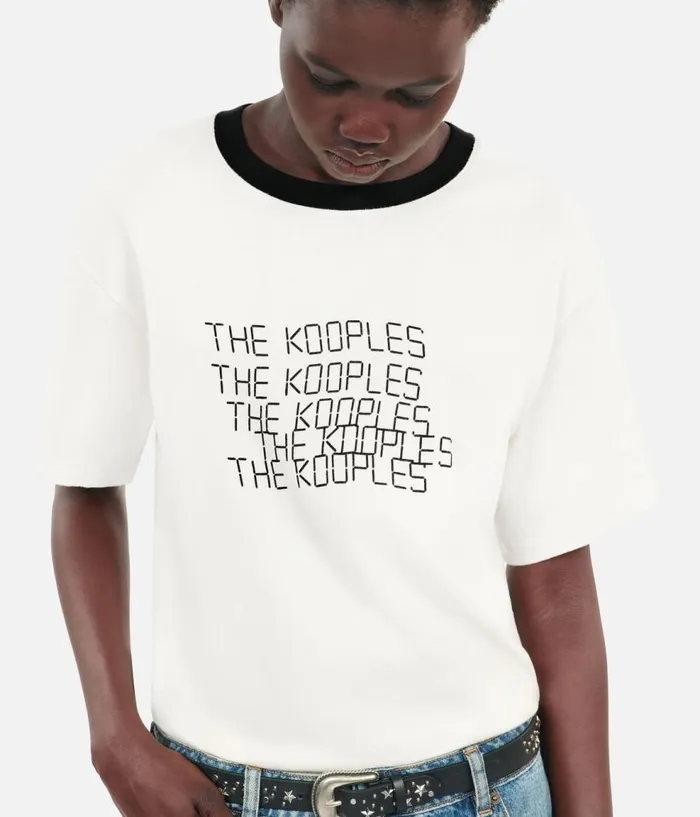 Women Tshirts THE KOOPLES Ecru TK Waves Serigraphy Tshirt Women Tshirts THE KOOPLES Ecru TK Waves Serigraphy Tshirt
