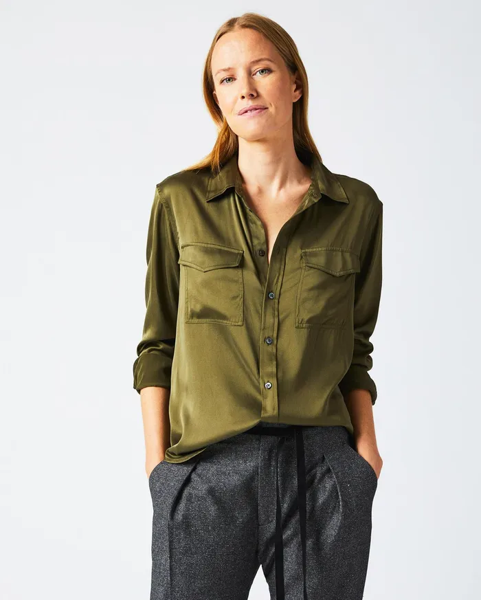 Women The Utility Shirt Burnt Olive Billy Reid Tops