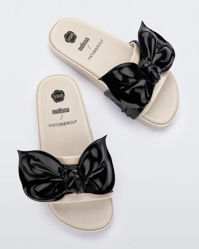 Women Tie Beach Beigeblack Melissa Slides