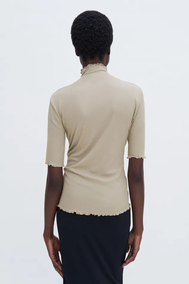 Women Tops and TShirts filippak Rib Mock Neck Tee Moss Grey Women Tops and TShirts filippak Rib Mock Neck Tee Moss Grey