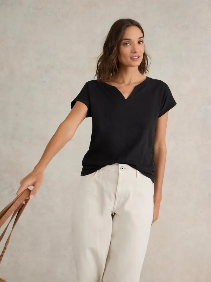 Women TOPS and TEES White Stuff NELLY COTTON NOTCH NECK TEE Pure Black Women TOPS and TEES White Stuff NELLY COTTON NOTCH NECK TEE Pure Black