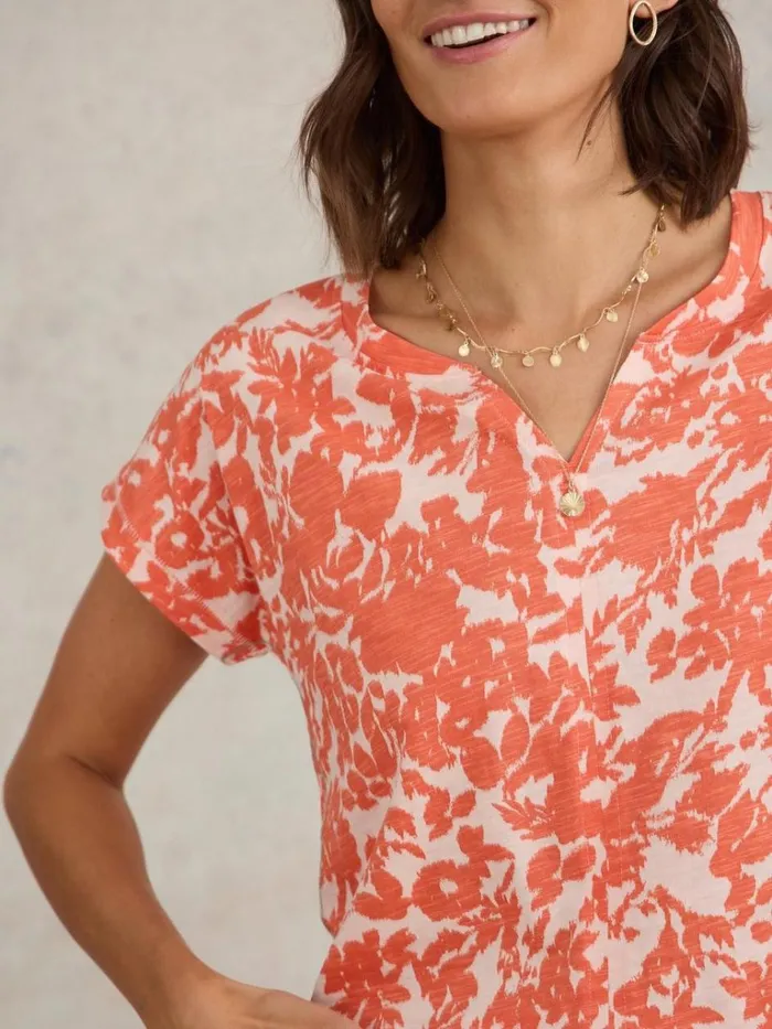 Women TOPS and TEES White Stuff NELLY NOTCH NECK COTTON TEE Orange Print Women TOPS and TEES White Stuff NELLY NOTCH NECK COTTON TEE Orange Print
