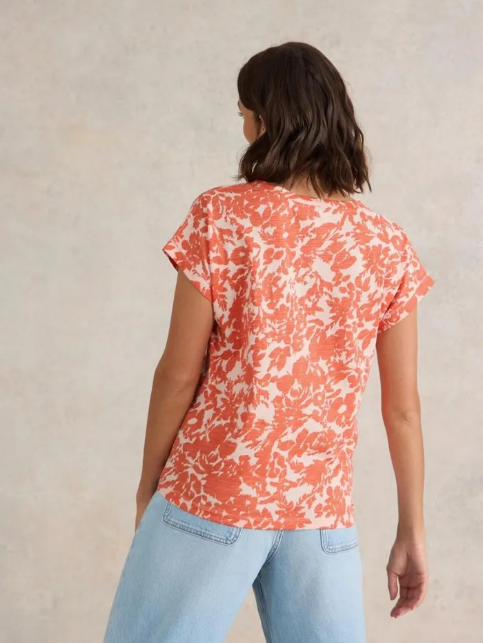 Women TOPS and TEES White Stuff NELLY NOTCH NECK COTTON TEE Orange Print Women TOPS and TEES White Stuff NELLY NOTCH NECK COTTON TEE Orange Print