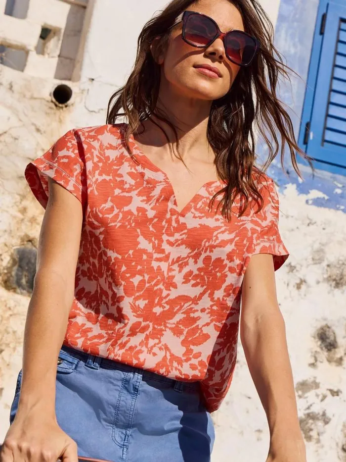 Women TOPS and TEES White Stuff NELLY NOTCH NECK COTTON TEE Orange Print Women TOPS and TEES White Stuff NELLY NOTCH NECK COTTON TEE Orange Print