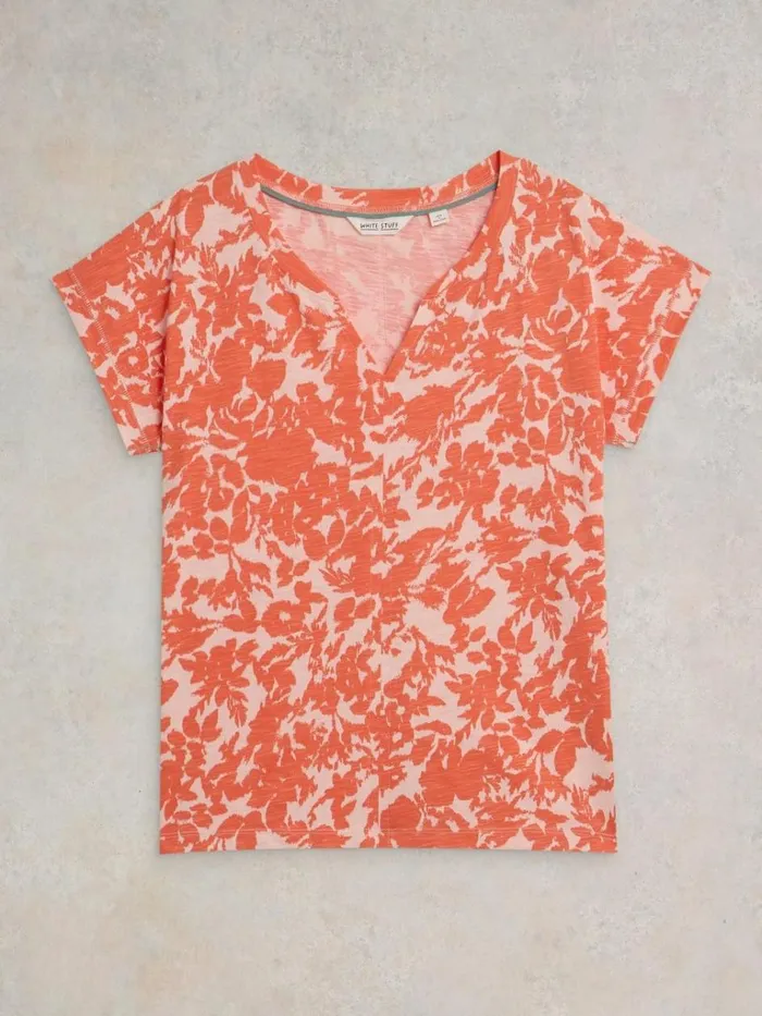 Women TOPS and TEES White Stuff NELLY NOTCH NECK COTTON TEE Orange Print Women TOPS and TEES White Stuff NELLY NOTCH NECK COTTON TEE Orange Print