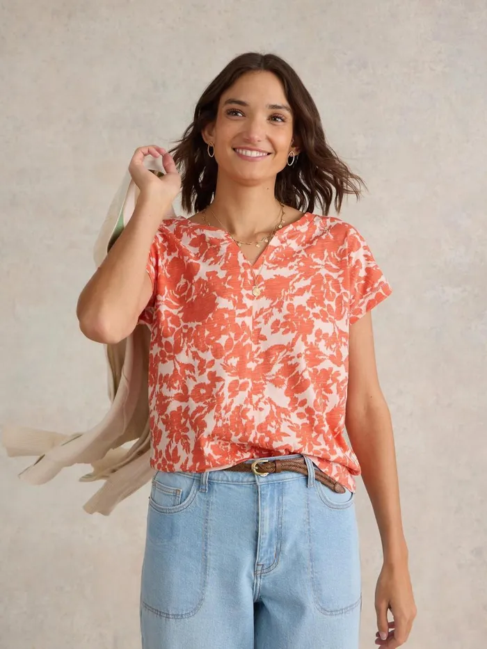 Women TOPS and TEES White Stuff NELLY NOTCH NECK COTTON TEE Orange Print Women TOPS and TEES White Stuff NELLY NOTCH NECK COTTON TEE Orange Print