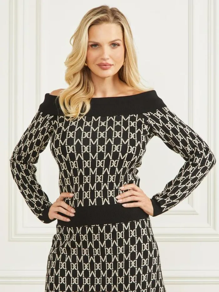 Women Tops And Sweaters Marciano Angelina OfftheShoulder Top M Allover Jacquard Black Women Tops And Sweaters Marciano Angelina OfftheShoulder Top M Allover Jacquard Black
