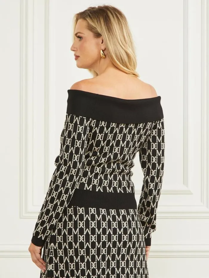 Women Tops And Sweaters Marciano Angelina OfftheShoulder Top M Allover Jacquard Black Women Tops And Sweaters Marciano Angelina OfftheShoulder Top M Allover Jacquard Black