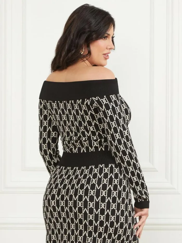 Women Tops And Sweaters Marciano Angelina OfftheShoulder Top M Allover Jacquard Black Women Tops And Sweaters Marciano Angelina OfftheShoulder Top M Allover Jacquard Black