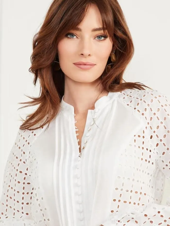 Women Tops And Sweaters Marciano Eco Luella Eyelet Blouse Blanc Pur Women Tops And Sweaters Marciano Eco Luella Eyelet Blouse Blanc Pur