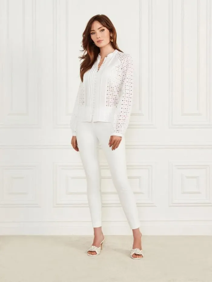 Women Tops And Sweaters Marciano Eco Luella Eyelet Blouse Blanc Pur Women Tops And Sweaters Marciano Eco Luella Eyelet Blouse Blanc Pur