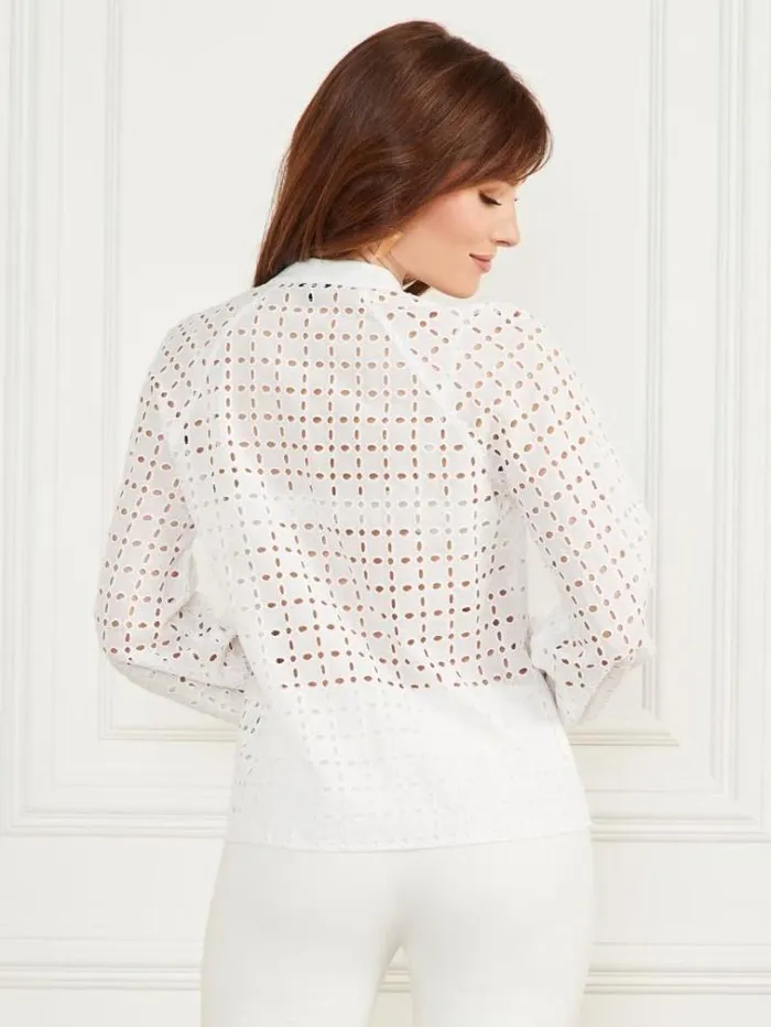 Women Tops And Sweaters Marciano Eco Luella Eyelet Blouse Blanc Pur Women Tops And Sweaters Marciano Eco Luella Eyelet Blouse Blanc Pur