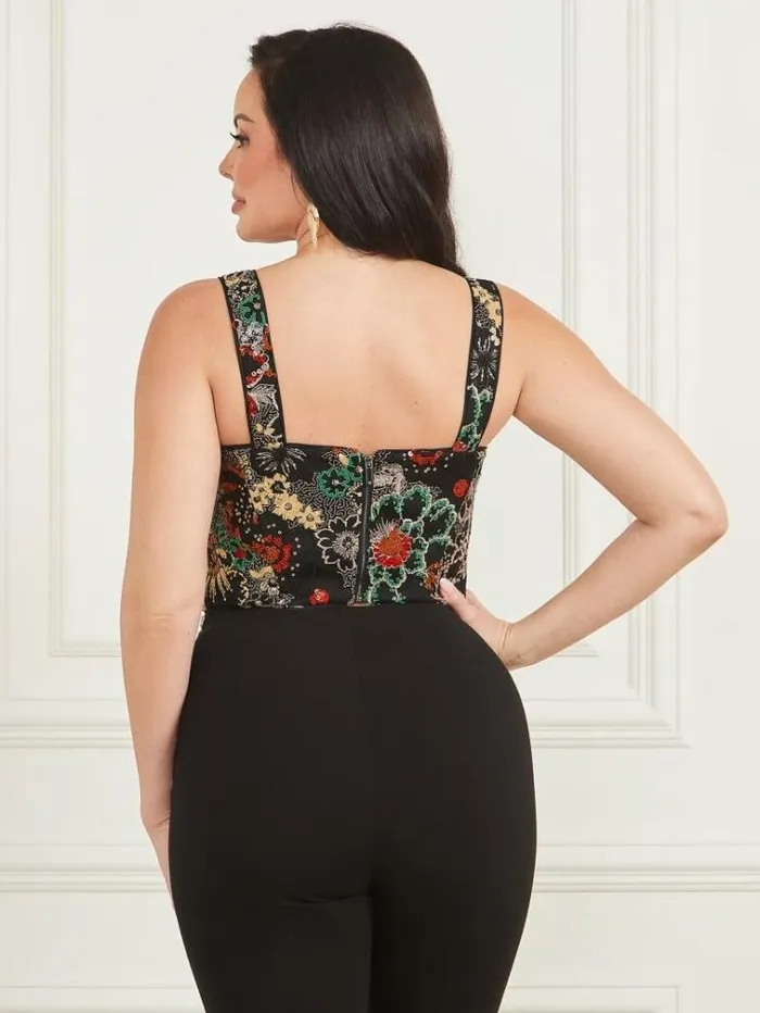 Women Tops And Sweaters Marciano Fiore Corset Top Jet Black Multi Women Tops And Sweaters Marciano Fiore Corset Top Jet Black Multi