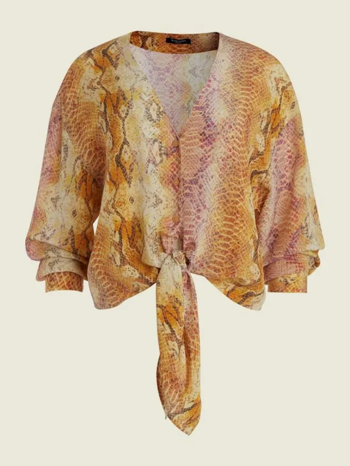 Women Tops And Sweaters Marciano Sonora Silk TieFront Blouse Sonora Skin Women Tops And Sweaters Marciano Sonora Silk TieFront Blouse Sonora Skin
