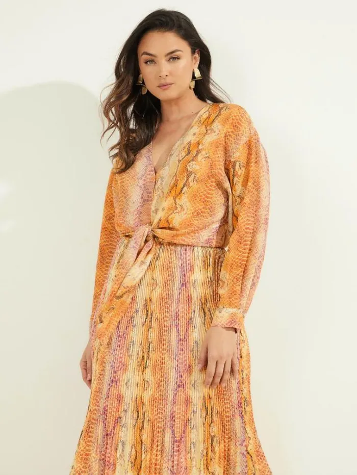 Women Tops And Sweaters Marciano Sonora Silk TieFront Blouse Sonora Skin Women Tops And Sweaters Marciano Sonora Silk TieFront Blouse Sonora Skin