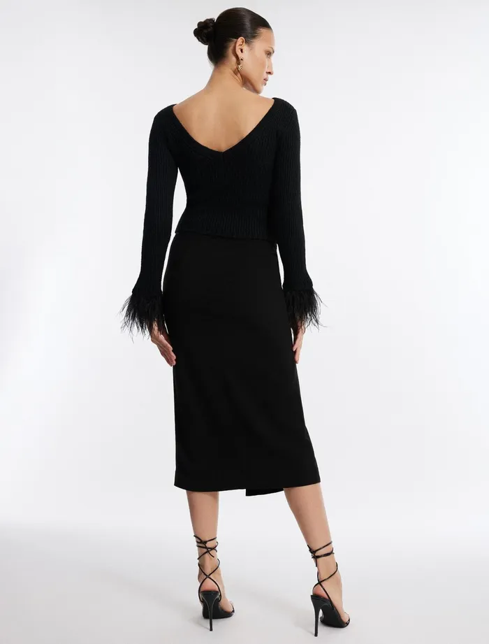 Women Tops BCBG Feather Cuff Knit Top Black
