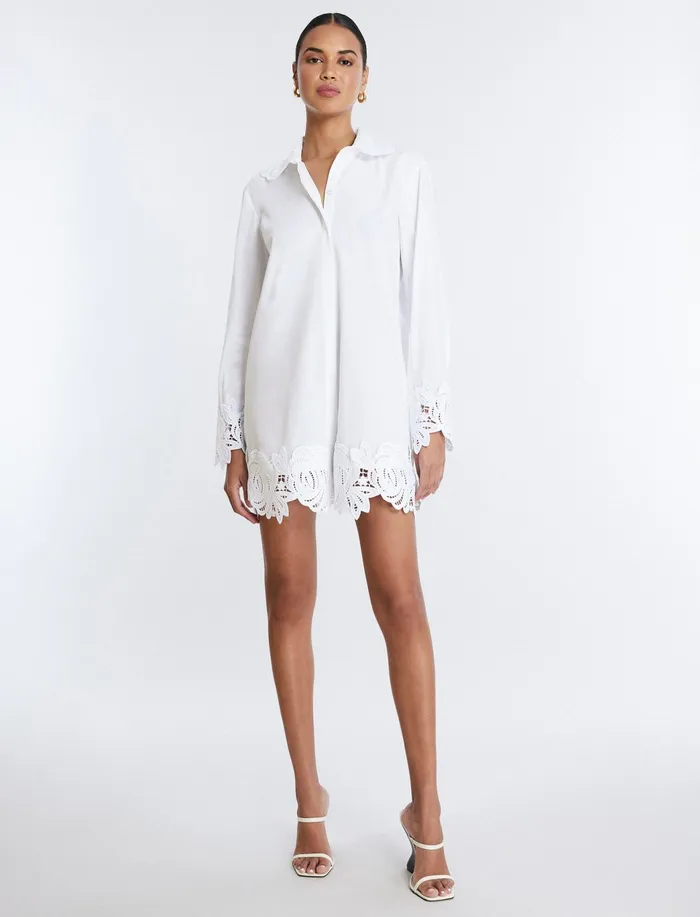 Women Tops BCBG Lace Appliqu ButtonUp Top White
