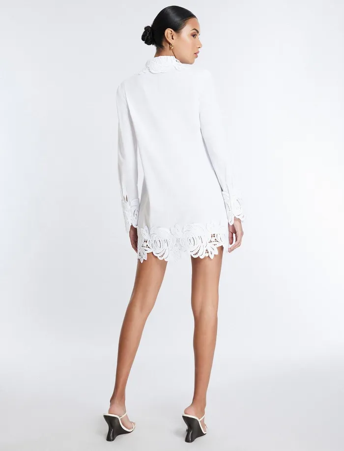 Women Tops BCBG Lace Appliqu ButtonUp Top White