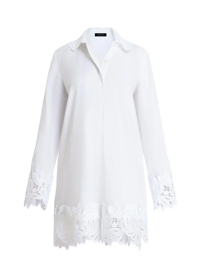 Women Tops BCBG Lace Appliqu ButtonUp Top White