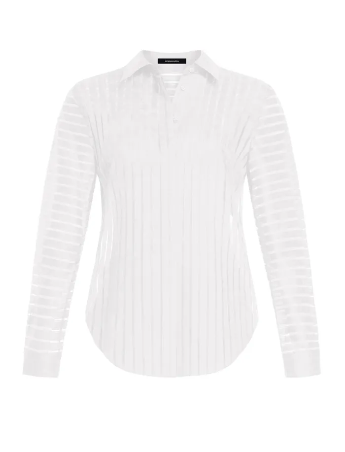 Women Tops BCBG Sheer Stripe Button Down Shirt Gardenia