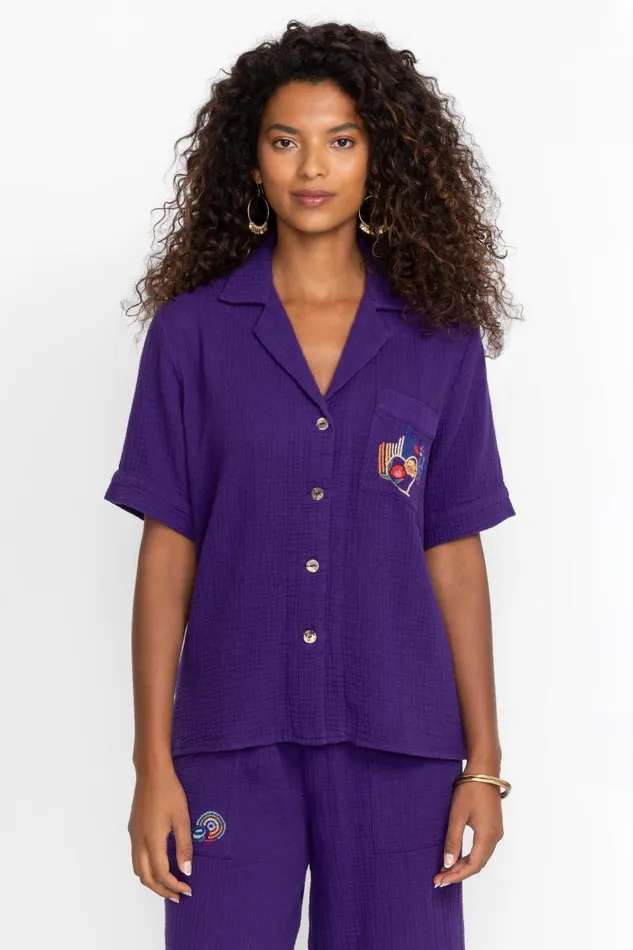 Women Tops Johnny Was CAMP SHIRT Violet Indigo