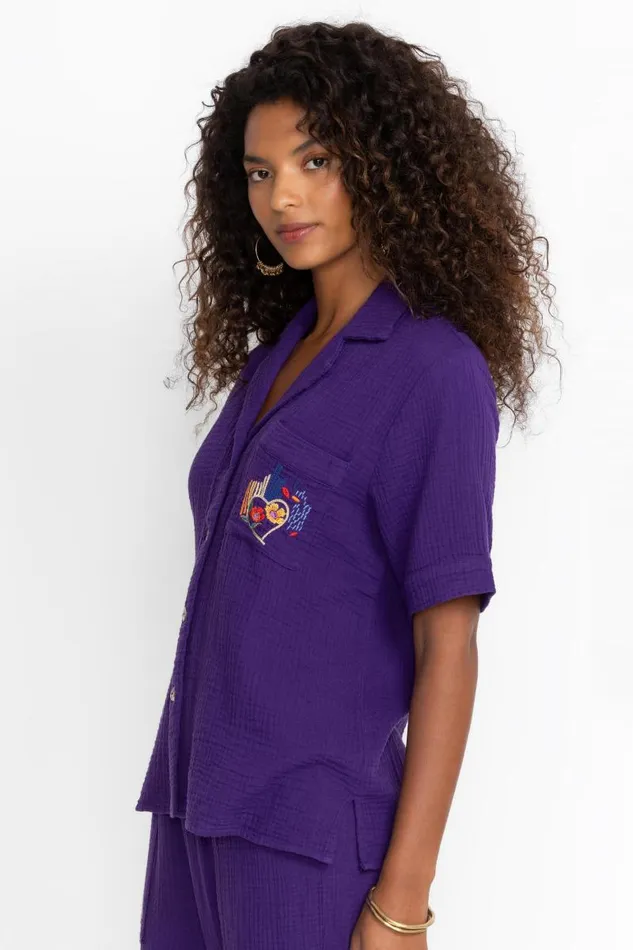 Women Tops Johnny Was CAMP SHIRT Violet Indigo Women Tops Johnny Was CAMP SHIRT Violet Indigo