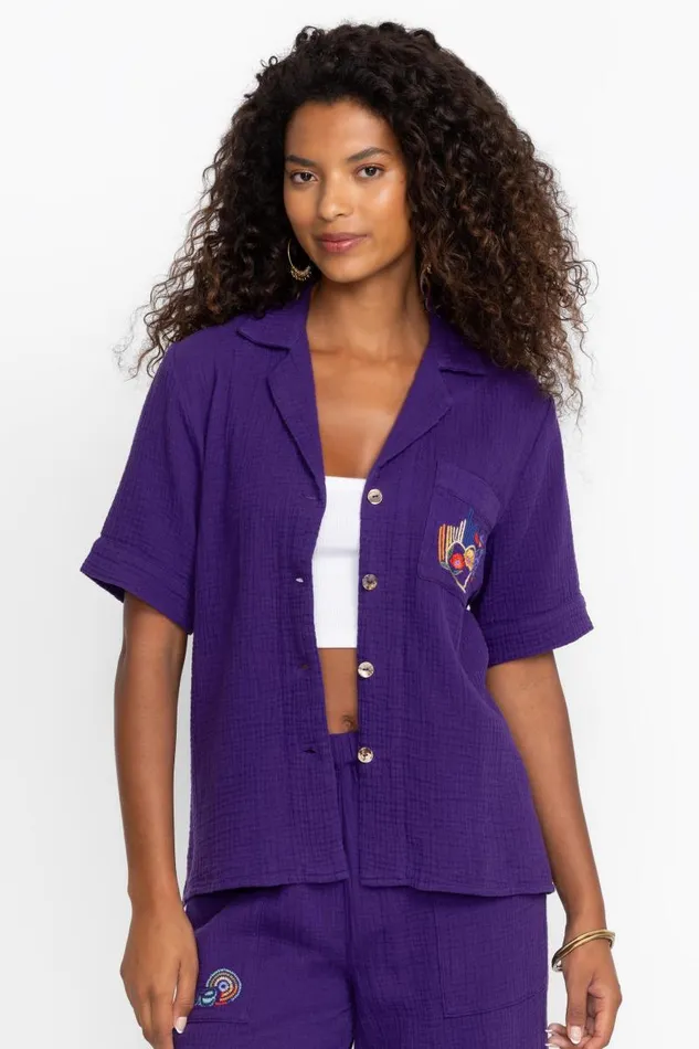 Women Tops Johnny Was CAMP SHIRT Violet Indigo Women Tops Johnny Was CAMP SHIRT Violet Indigo