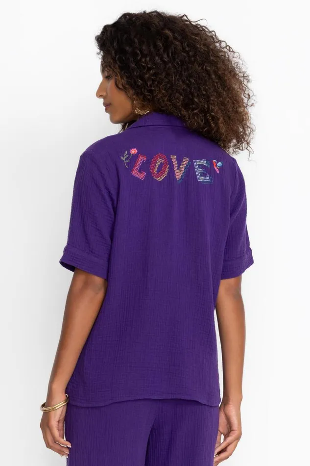 Women Tops Johnny Was CAMP SHIRT Violet Indigo Women Tops Johnny Was CAMP SHIRT Violet Indigo
