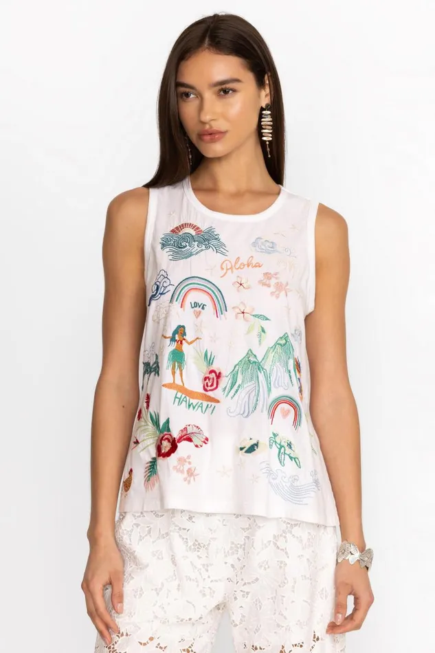Women Tops Johnny Was HAWAII KNIT TANK White Women Tops Johnny Was HAWAII KNIT TANK White