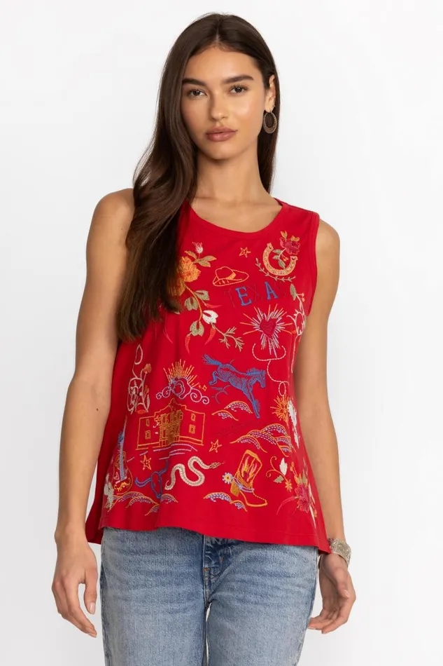 Women Tops Johnny Was TEXAS KNIT TANK Racer Red