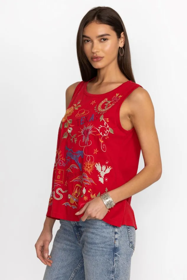 Women Tops Johnny Was TEXAS KNIT TANK Racer Red Women Tops Johnny Was TEXAS KNIT TANK Racer Red