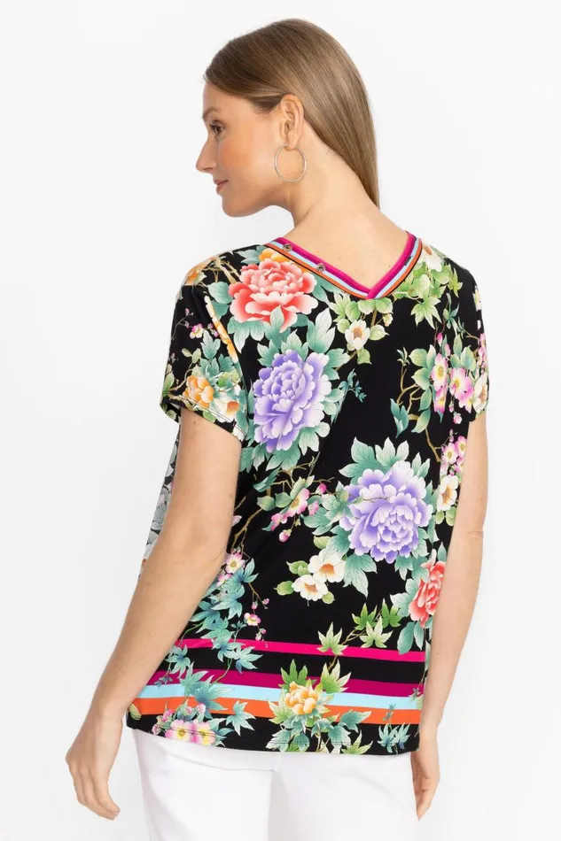 Women Tops Johnny Was THE JANIE FAVORITE BUTTON NECK TEE Le Jardin Scarf Print Women Tops Johnny Was THE JANIE FAVORITE BUTTON NECK TEE Le Jardin Scarf Print