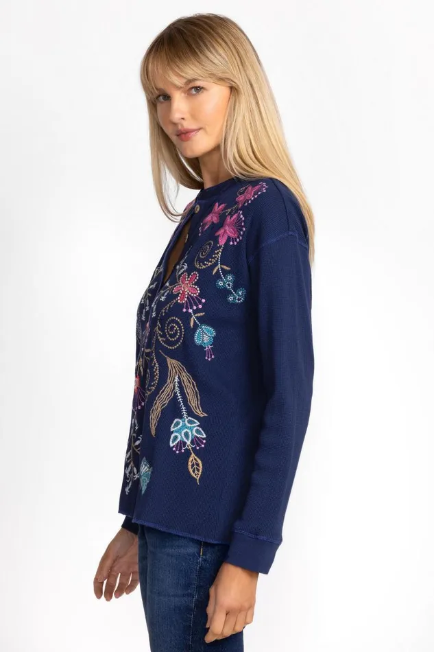 Women Tops Johnny Was THERMAL HENLEY Blue Night Women Tops Johnny Was THERMAL HENLEY Blue Night
