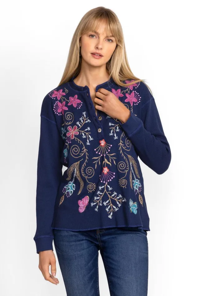 Women Tops Johnny Was THERMAL HENLEY Blue Night Women Tops Johnny Was THERMAL HENLEY Blue Night
