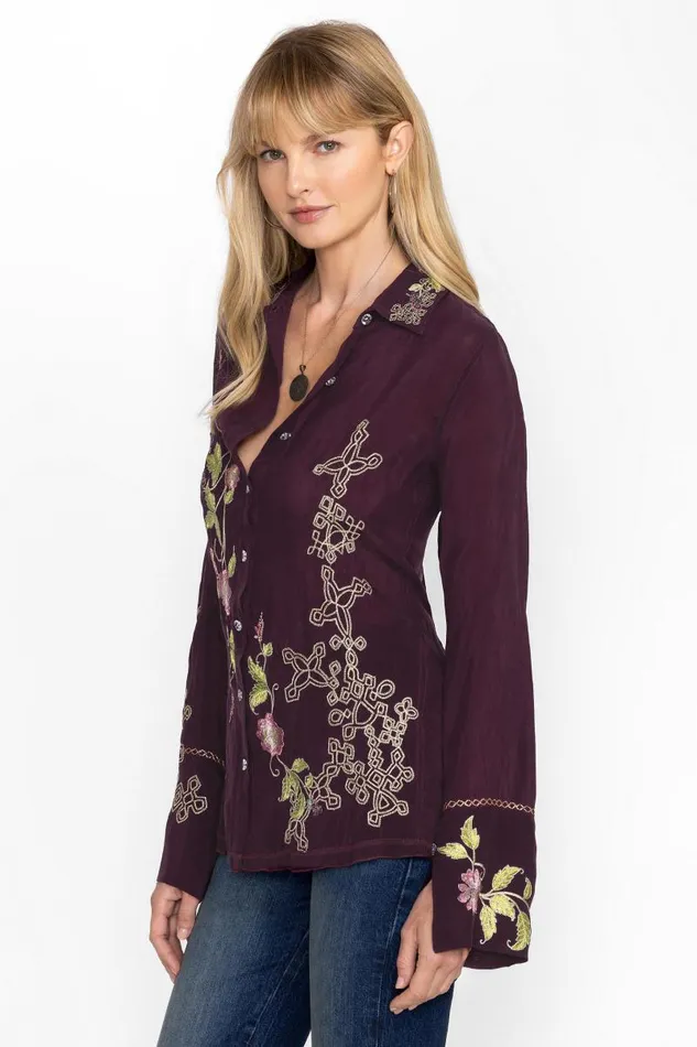 Women Tops Johnny Was VINTAGE BUTTON DOWN SHIRT Plum Women Tops Johnny Was VINTAGE BUTTON DOWN SHIRT Plum