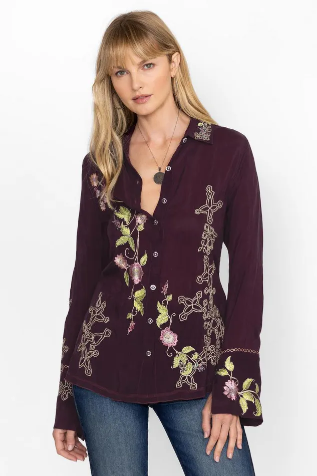 Women Tops Johnny Was VINTAGE BUTTON DOWN SHIRT Plum Women Tops Johnny Was VINTAGE BUTTON DOWN SHIRT Plum