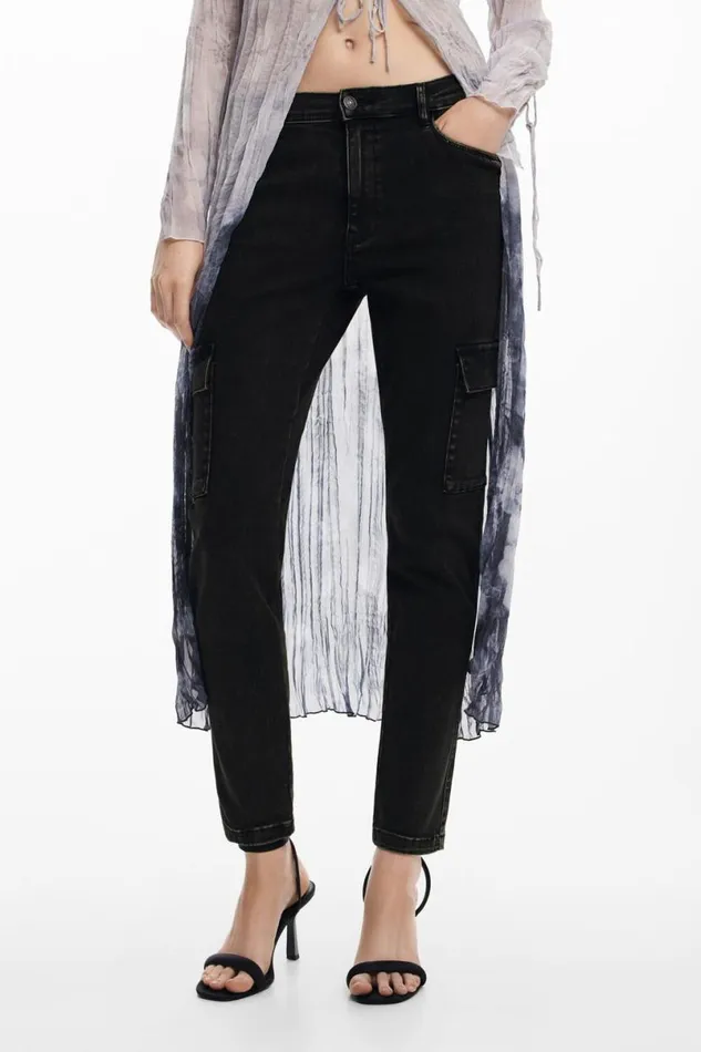 Women Trousers Desigual Straight Cargo Jeans