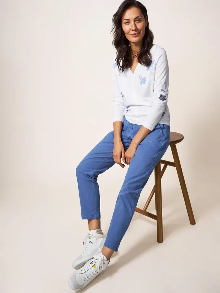 Women TROUSERS White Stuff Twister Chino Mid Blue Women TROUSERS White Stuff Twister Chino Mid Blue