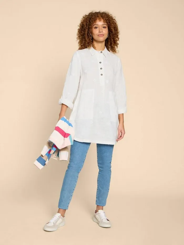 Women TUNICS White Stuff Evelyn Embroidered Linen Tunic Natural White