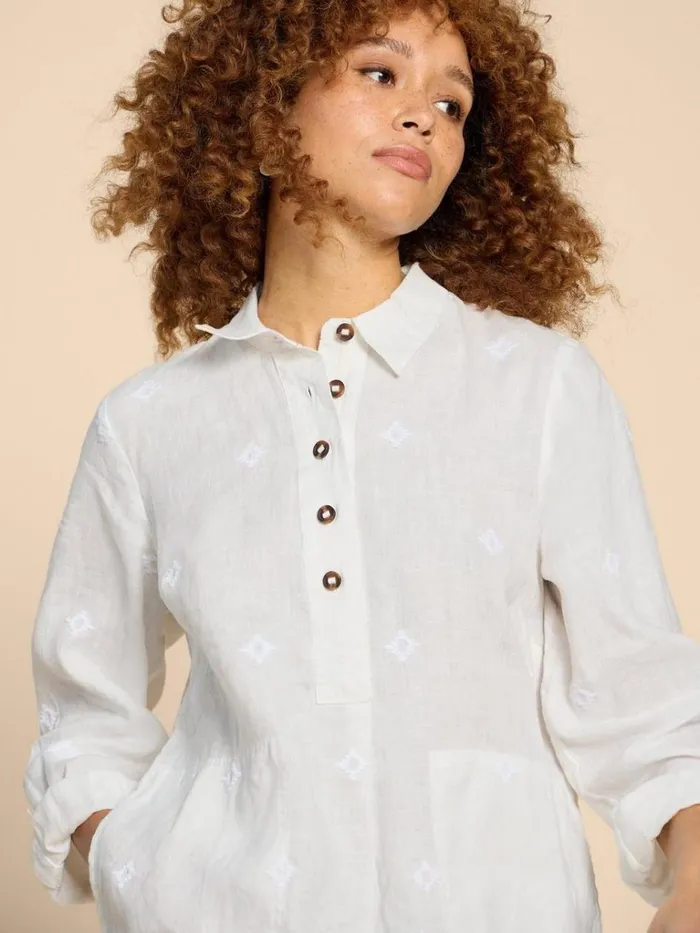Women TUNICS White Stuff Evelyn Embroidered Linen Tunic Natural White Women TUNICS White Stuff Evelyn Embroidered Linen Tunic Natural White