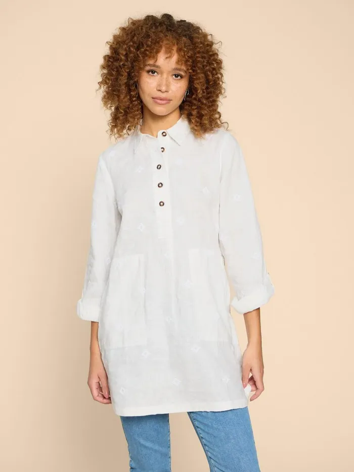 Women TUNICS White Stuff Evelyn Embroidered Linen Tunic Natural White Women TUNICS White Stuff Evelyn Embroidered Linen Tunic Natural White