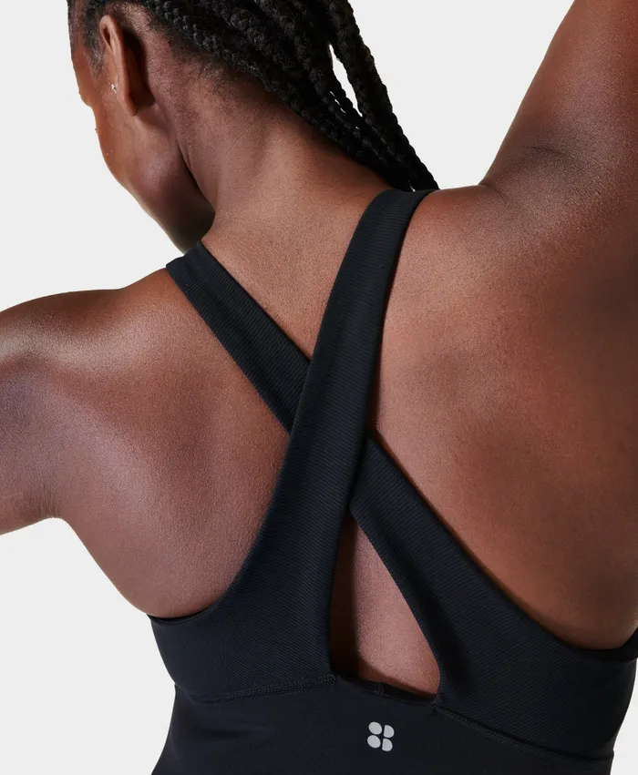 Women Vest Tops Sweaty Betty Super Soft High Neck Rib Workout Vest Black