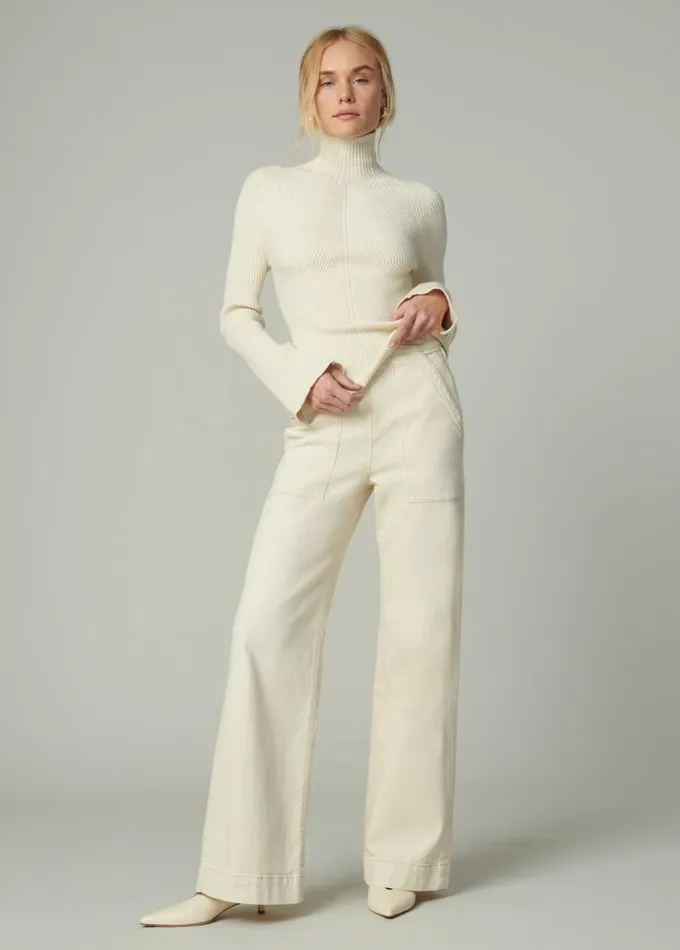 Women Wide Leg Joe039s Jeans THE SIDE ZIP Creme Brulee